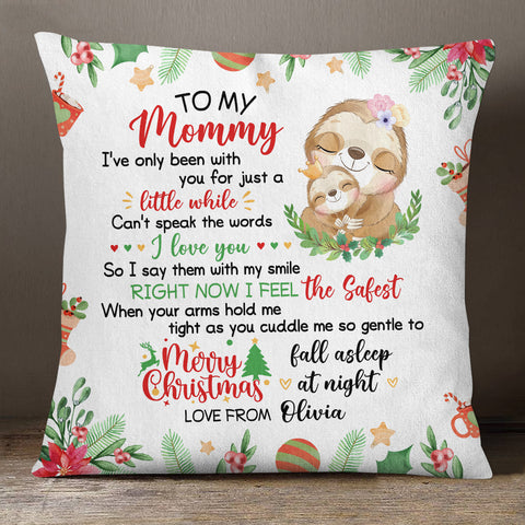 Personalized Square Pillow For New Mom From Newborn Baby Family Pregnancy Gifts Cute Sloth I've Only Been With You Xmas Decor Custom Name Double Sided Sofa Couch Cushion On Christmas