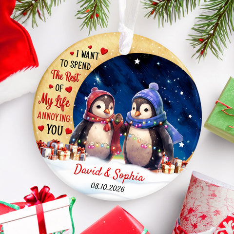 I Want To Spend Rest Of My Life Annoying You Penguin Couple Crescents Moon, Penguin Couple Keepsake Holiday Decor, Couples Christmas Ornament, Personalized Christmas Ornament