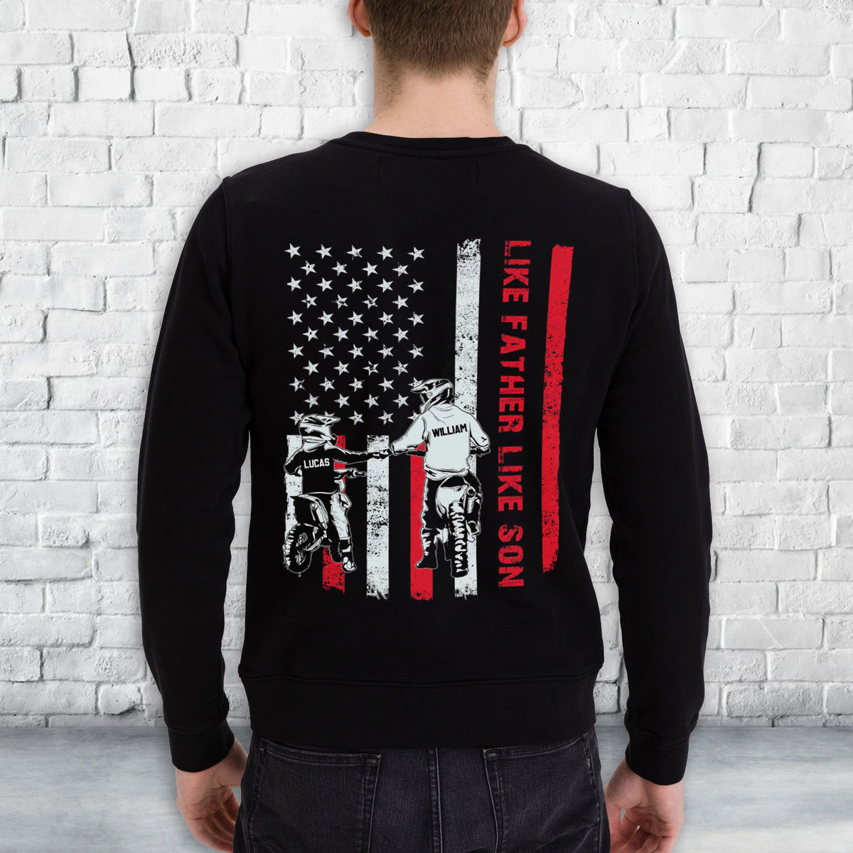 Personalized T-Shirt For Daddy From Children Gifts For Dad Like Father Like Son Like Daughter Motocross Biker Flag Back Side Printed Custom Name Short Sleeve Tops Tee Shirt