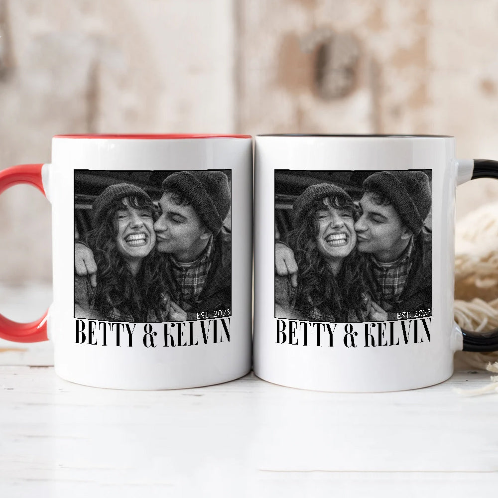 Couple Photo Mug, Personalized Name Custom Black White Photo, Romantic Matching Couple, Personalized Coffee Mug, Gifts For Him Her Honey, Ceramic 11 15oz Cup, Gifts For Valentine