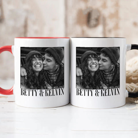 Couple Photo Mug, Personalized Name Custom Black White Photo, Romantic Matching Couple, Personalized Coffee Mug, Gifts For Him Her Honey, Ceramic 11 15oz Cup, Gifts For Valentine
