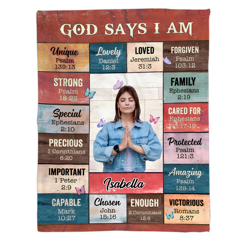 Personalized Blanket For Girl Women From Family Friends Religious Gifts God Says I Am Inspirational Positive Thinking Daily Affirmation Mental Health Fleece Sherpa Blanket For Birthday
