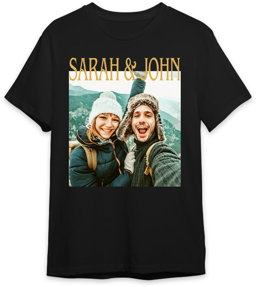 Custom Couple Photo T Shirt, Personalized Name Tee, Adventure Photo Shirt, Matching Couple Top, Romantic Memory Wear, Personalized TShirt, Gifts For Him Her Honey For Valentine Birthday