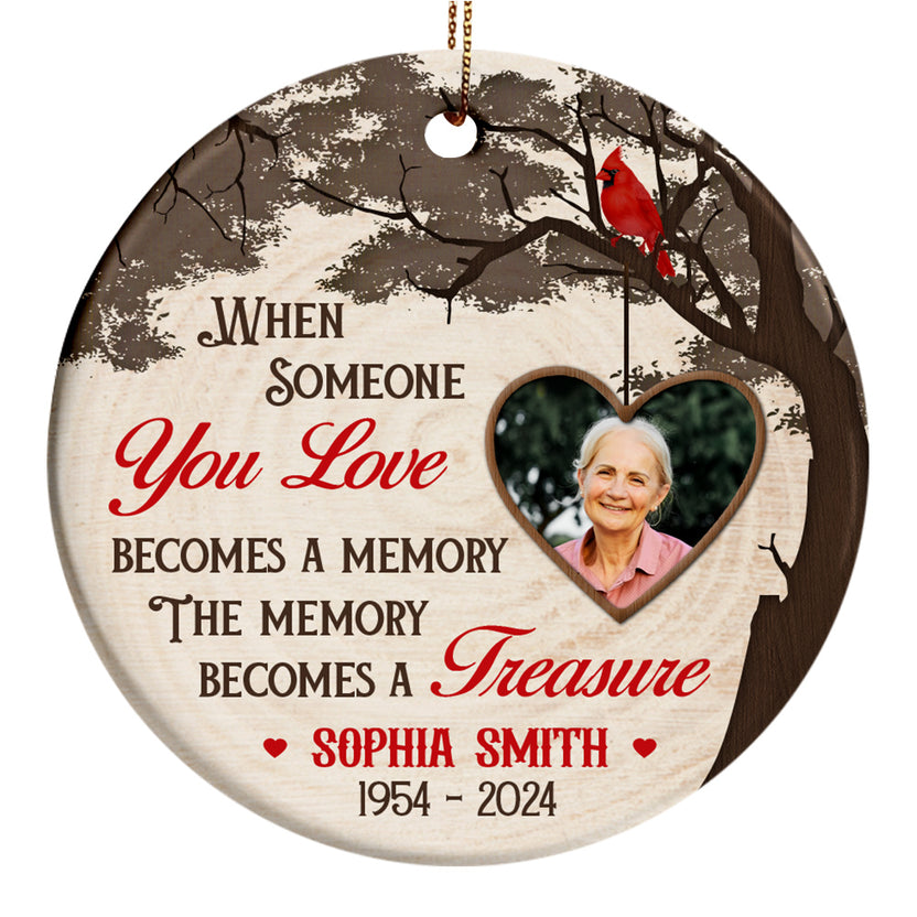 Sympathy Memorial Ornament, When Someone You Love Becomes A Memory Wooden Vintage Heart Photo, Gifts For Loss Of Mom Dad, Xmas Tree Decoration, Funeral Gifts For Anniversary