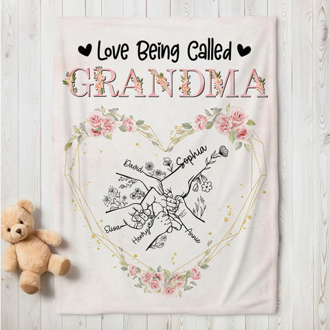 Funny Gifts For Grandma, Love Being Called Unique Hand In Hand Flowers, Personalized Blanket, Gifts For Grandmother Nana From Grandkids, Custom Fleece Sherpa Blanket, Gifts For Birthday
