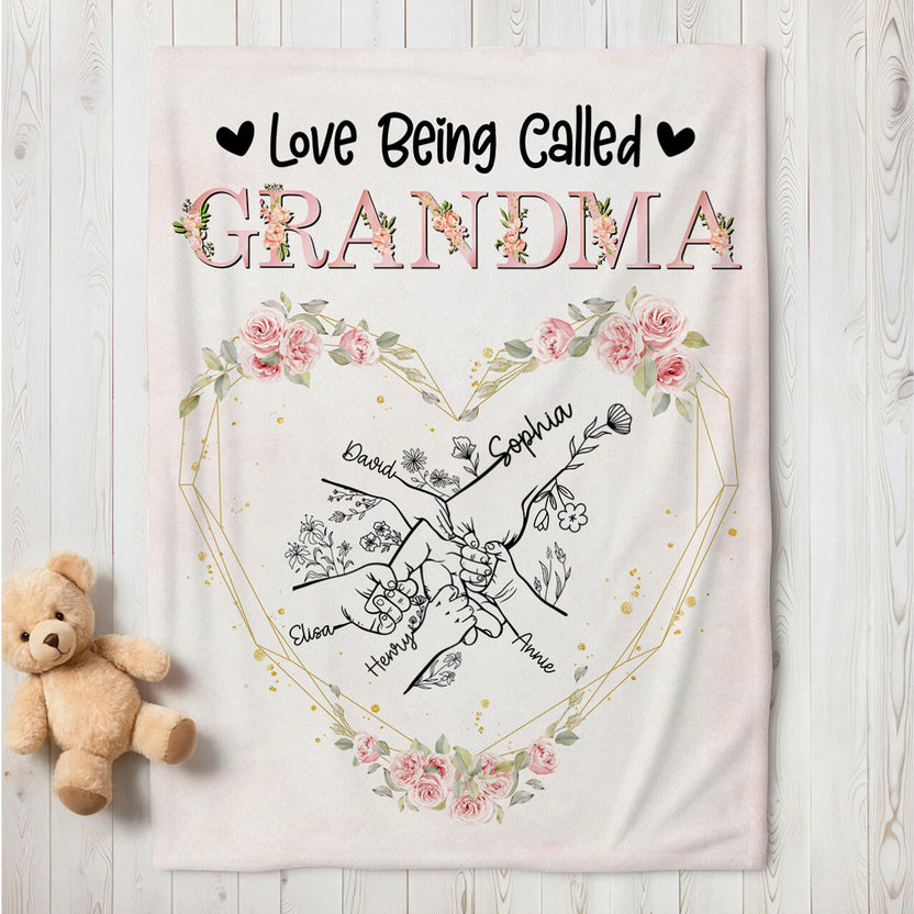 Funny Gifts For Grandma, Love Being Called Unique Hand In Hand Flowers, Personalized Blanket, Gifts For Grandmother Nana From Grandkids, Custom Fleece Sherpa Blanket, Gifts For Birthday