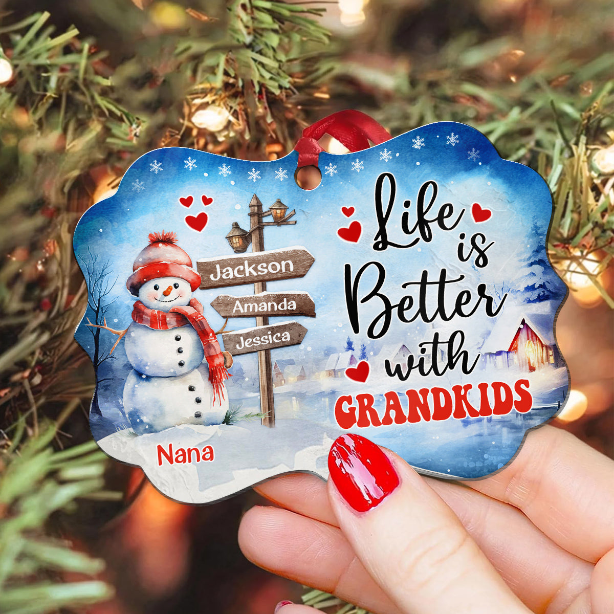 Gifts For Grandma, Cute Xmas Winter Street Sign Life Is Awesome With Grandkids, Personalized Christmas Ornament, Gifts For Nana From Grandkids, Xmas Tree Hanging Medallion Aluminum