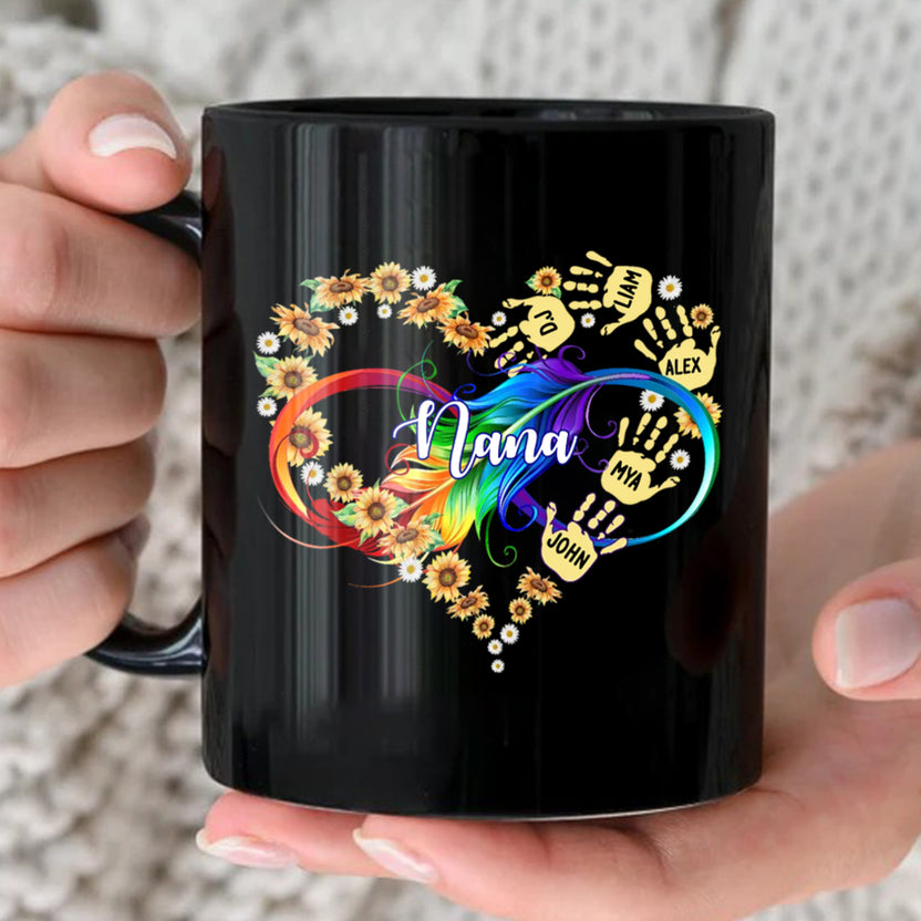 Personalized Coffee Mug For Nana From Granddaughter Grandma Mom Sunflower Heart Infinite Love Hand Print Custom Name Novelty Ceramic Cup 11 15Oz Gifts Ideas For Grandparents On Birthday