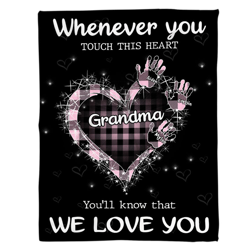Gifts For Grandma, Whenever You Touch This Heart Handprints, Personalized Blanket, Gifts For Abuela From Grandson, Custom Fleece Sherpa Blanket, Gifts For Christmas Xmas