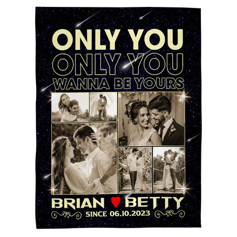 You Wanna Be Yours Photo Blanket, Custom Couple Collage With Names And Date, Cozy Relationship Keepsake Gifts For Him Her Custom Fleece Sherpa Blanket, Gifts For Valentine Anniversary