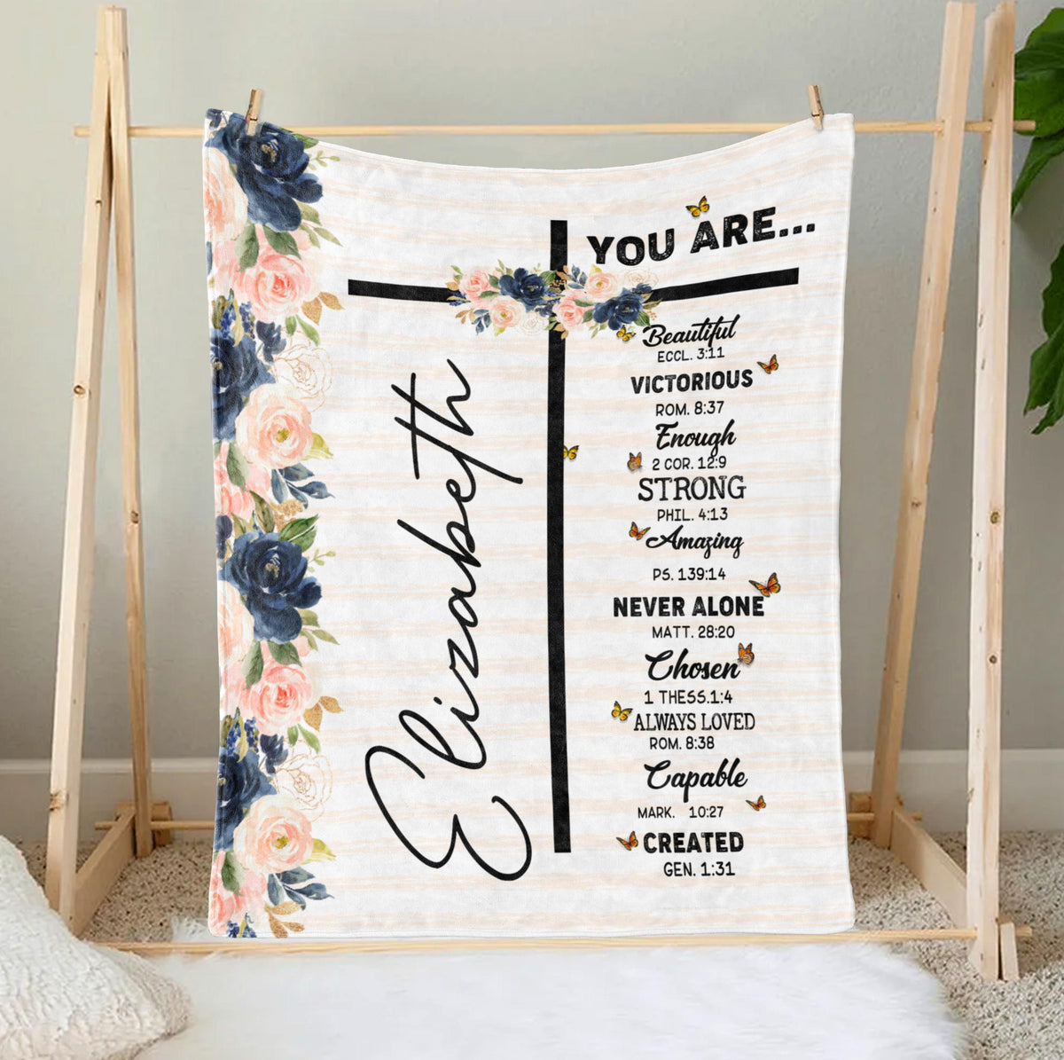 Personalized Blanket For Daughter Sisters From Family Friends Gifts Ideas For Christian Cross Flowers You Are Strong Chosen Loved Custom Name Fleece Sherpa Blanket For Birthday