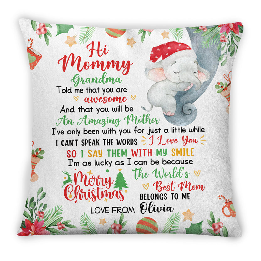 Personalized Square Pillow For New Mom Pregnancy Gifts Merry Xmas Elephant Custom Name Double Sided Sofa Couch On Christmas