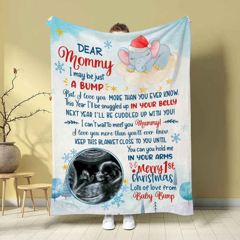 Mom To Be Gifts, This Year I'll Snuggled Up In Your Belly Elephant Sonogram Picture, Personalized Blanket, Gifts For 1st Time Mom, Fleece Sherpa, New Mom Blanket, Gifts For Christmas