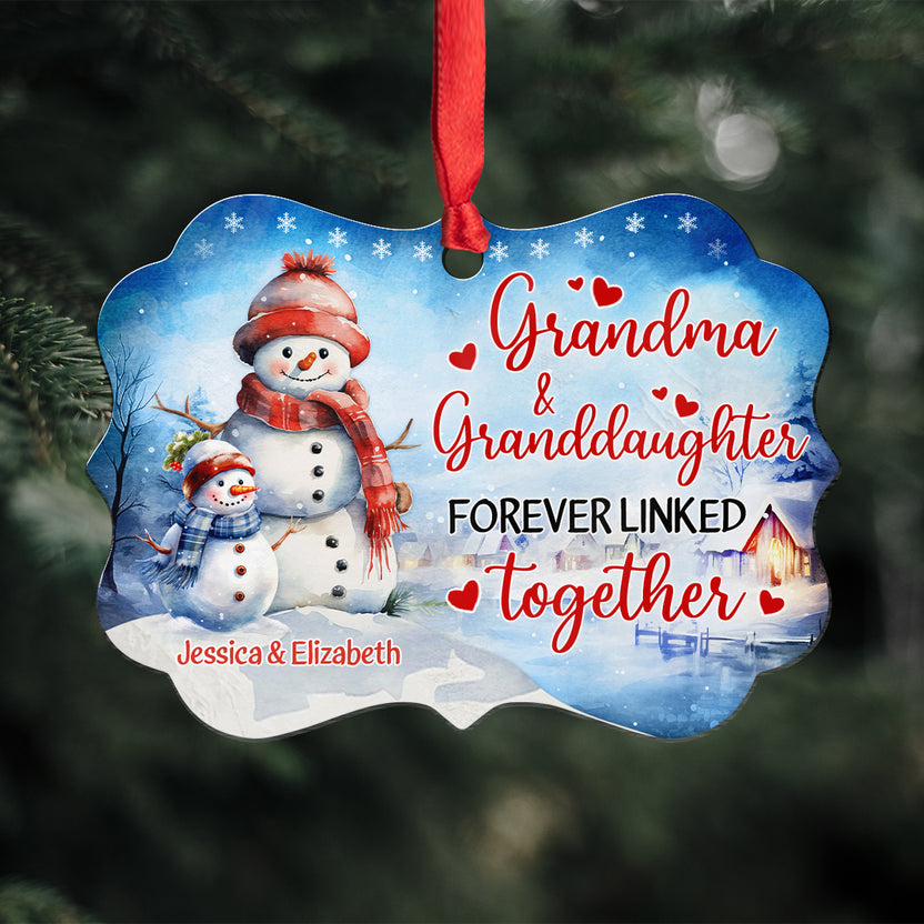 Grandma Gifts, Cute Xmas Winter Grandma & Granddaughter Forever Linked Together, Personalized Christmas Ornament, Gifts For Nana From Grandkids, Xmas Tree Decor Aluminum Ornament