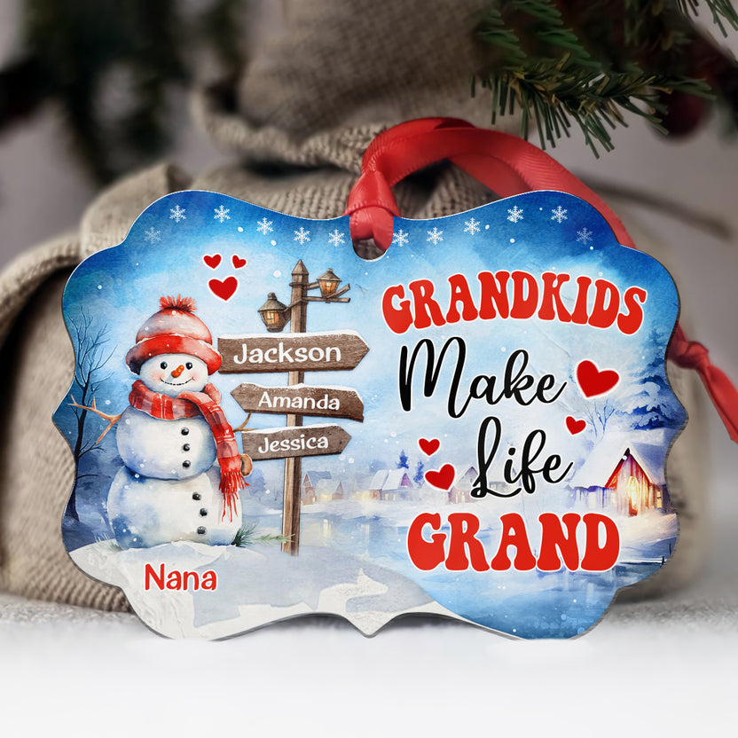 Grandma Gifts, Cute Xmas Winter Street Sign Grankids Make Life Grand, Personalized Christmas Ornament, Gifts For Nonna Women