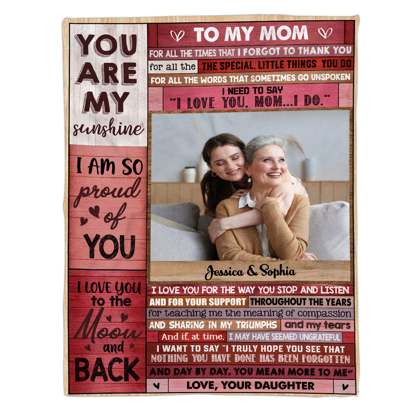 Gifts For Mom, Vintage Wooden Background Custom Love Letter Blanket To My Mom Warm And Cozy Blanket, Gifts For Mom From Daughter Blanket, Gifts For Birthday Mothers Day Xmas
