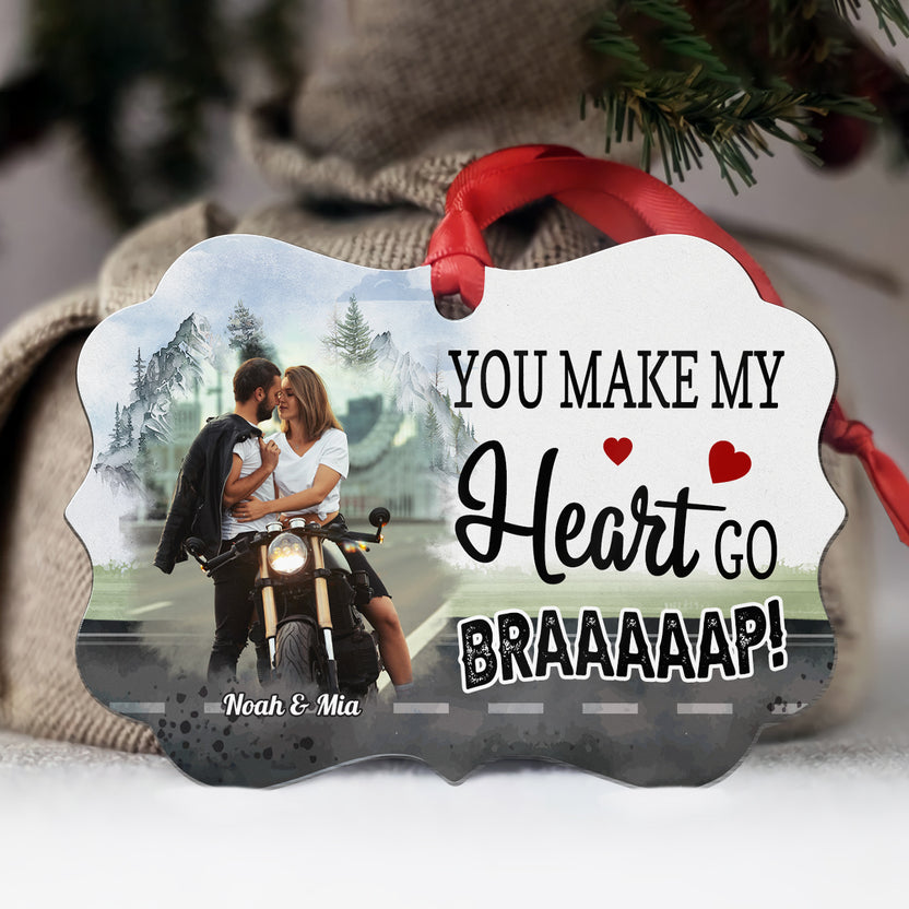 You Make My Heart Go Braaaap!, Motorcycle Couple Ornament, Romantic Biker Love Quote, Personalized Names, Adventure Love Decor Gifts For Him Her , Xmas Tree Decor, Gifts For Valentine