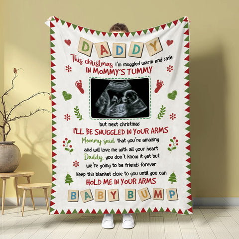 New Dad Gifts, This Christmas I'm Snuggled Warm And Safe In Mommy's Tummy Baby Ultrasound, Personalized Blanket, Gifts For New Daddy, Fleece Sherpa Blanket, Gifts For Xmas