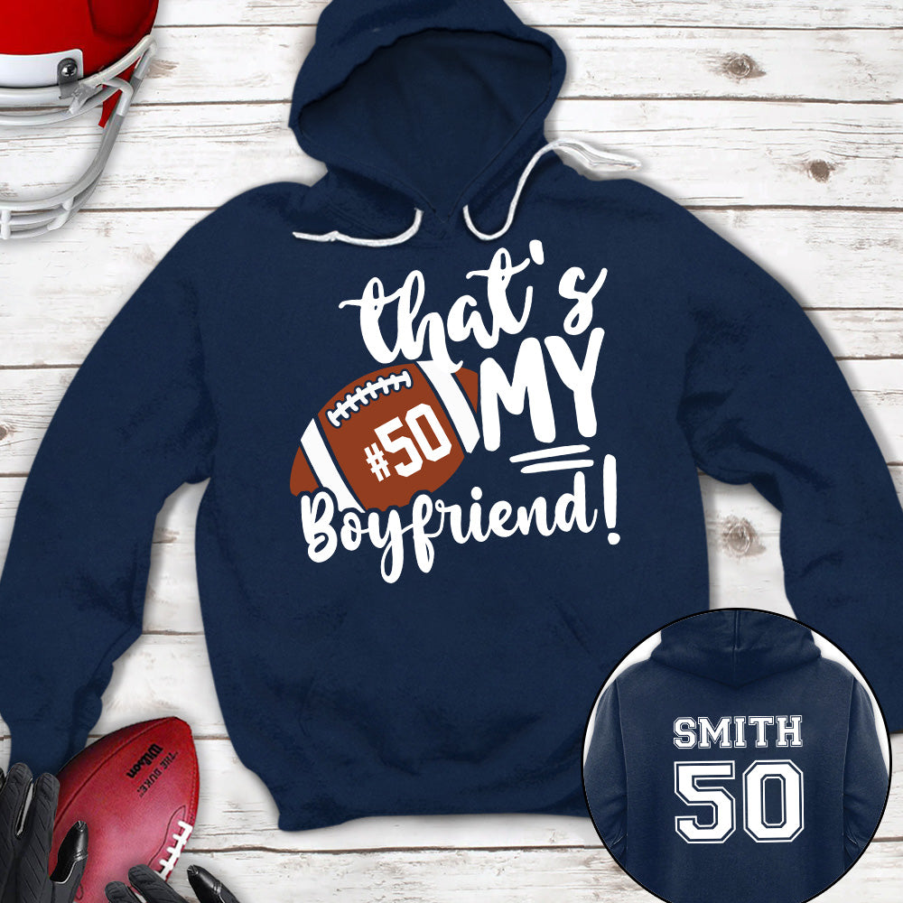 Personalized T-Shirt For Girlfriend Her Football Gifts That's My Boyfriend There For Football Girlfriend Football Family Games Day Cheer For Football Custom Title And Number Short  Tee