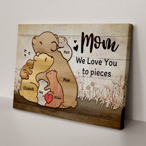 Gifts For Mom, Cute Wooden Pieces Bears Mommy With 5 Kids Hugging, Personalized Canvas Wall Art, Gifts For Mommy Women From Kids Children, Poster Prints Wall Decor, Gifts For Xmas