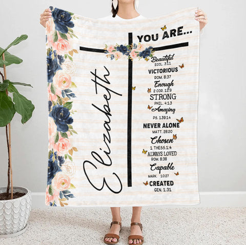 Personalized Blanket For Daughter Sisters From Family Friends Gifts Ideas For Christian Cross Flowers You Are Strong Chosen Loved Custom Name Fleece Sherpa Blanket For Birthday