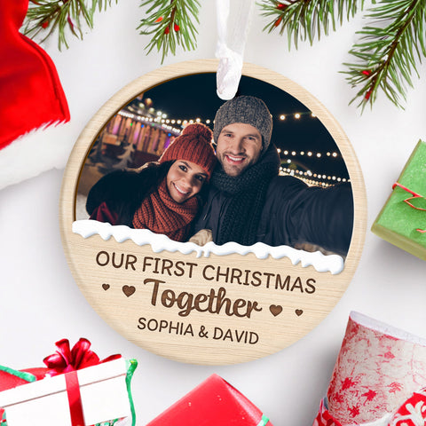 Couple Photo First Christmas Ornament, Custom Holiday Tree Decoration, Romantic Couple Keepsake, First Christmas Together Keepsake, Holiday Ornament Gifts For Him Her Honey Wife Husband