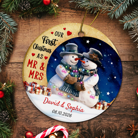Newlywed Ornament, Our First Christmas As Mr & Mrs Cute Couple Crescents Moon, Holiday Tree Decoration, Wedding Keepsake, First Christmas Married Ornament Decor, Gifts For Bride Groom