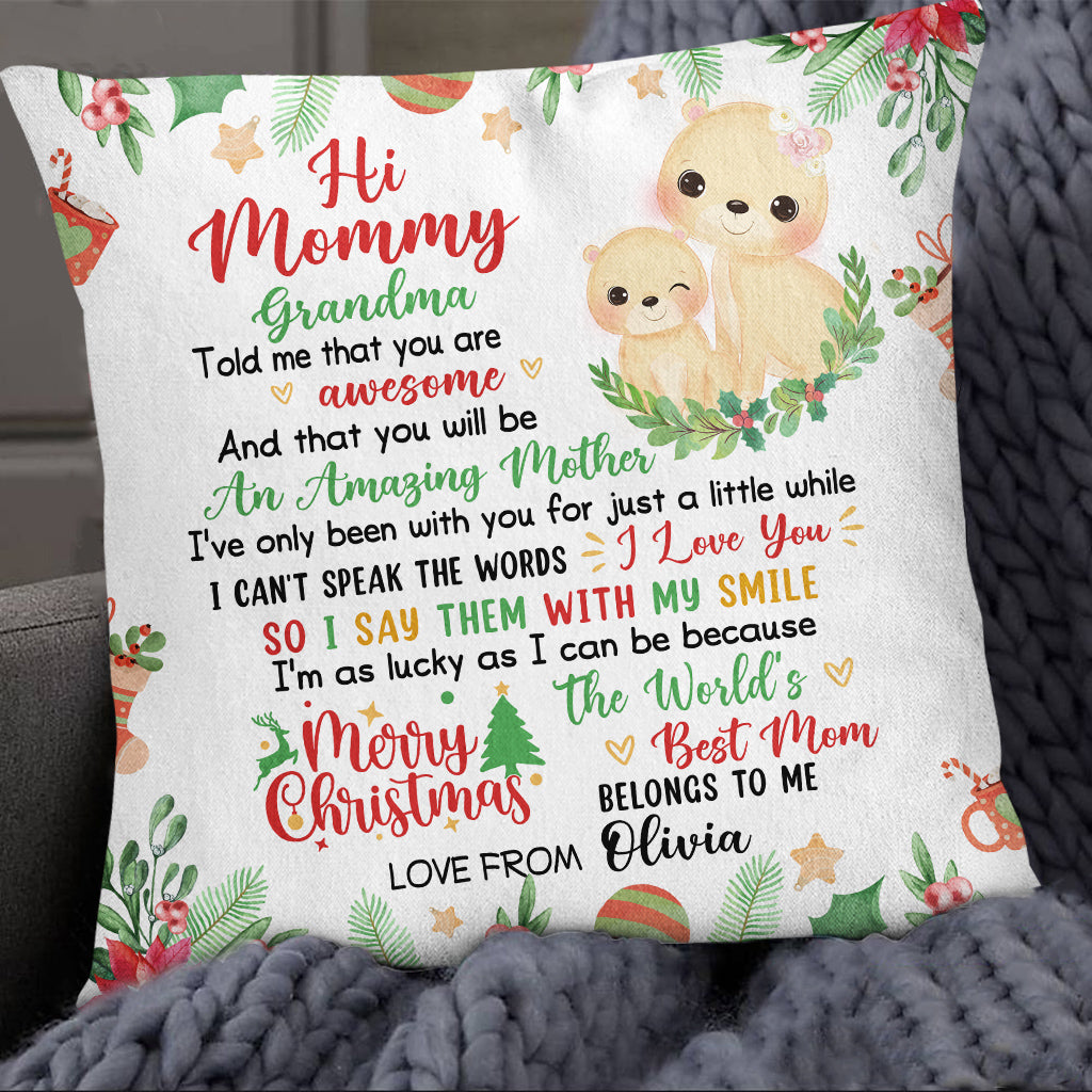 Personalized Square Pillow For New Mom From Baby Family Pregnancy Gifts Lion Grandma Told Me You Are Awesome Merry Christmas Custom Name Double Sided Sofa Couch Cushion On Christmas