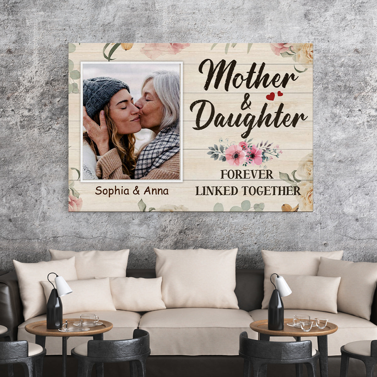 Gifts Ideas For Mom, Mother Daughter Forever Linked Together, Personalized Canvas Wall Art, Gifts For Mom Mommy From Son Daughter, Poster Prints Wall Decor, Gifts For Mother's Day