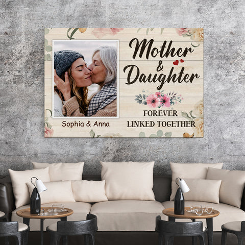 Gifts Ideas For Mom, Mother Daughter Forever Linked Together, Personalized Canvas Wall Art, Gifts For Mom Mommy From Son Daughter, Poster Prints Wall Decor, Gifts For Mother's Day