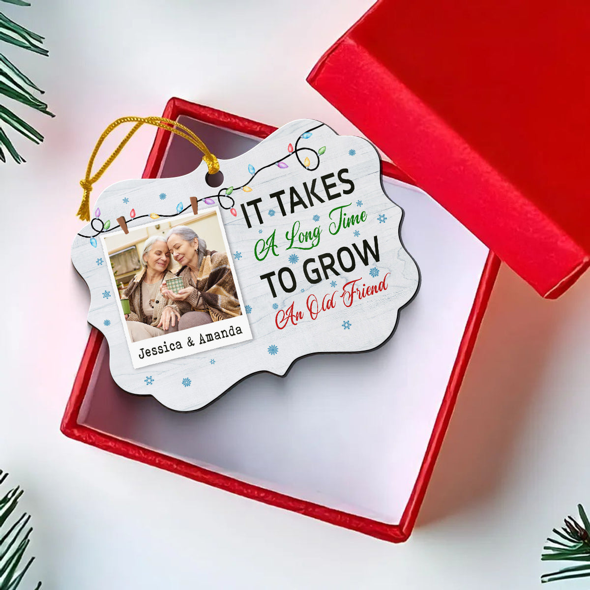 It Takes A Long Time To Grow An Old Friend Friends Together Xmas Light Snowflakes, Personalized Ornament, Gifts For Old Ladies, Xmas Tree Decor, Friends Ornament, Gifts For Xmas