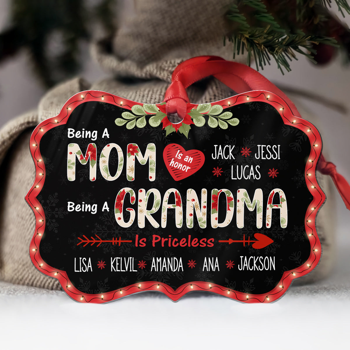 Mom Grandma Ornament, Being A Mom Is An Honor, Being A Grandma Is Priceless, Personalized Grandkids Names, Christmas Gift For Grandma