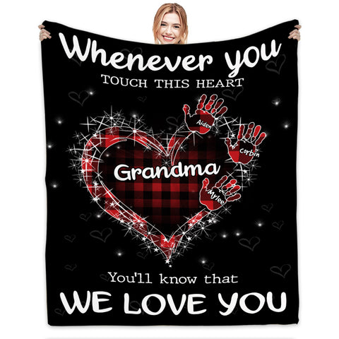 Grandma Gifts, Whenever You Touch This Heart Handprints, Personalized Blanket, Gifts For Grandma From Grandson, Custom Fleece Sherpa Blanket, Gifts For Christmas Xmas Birthday