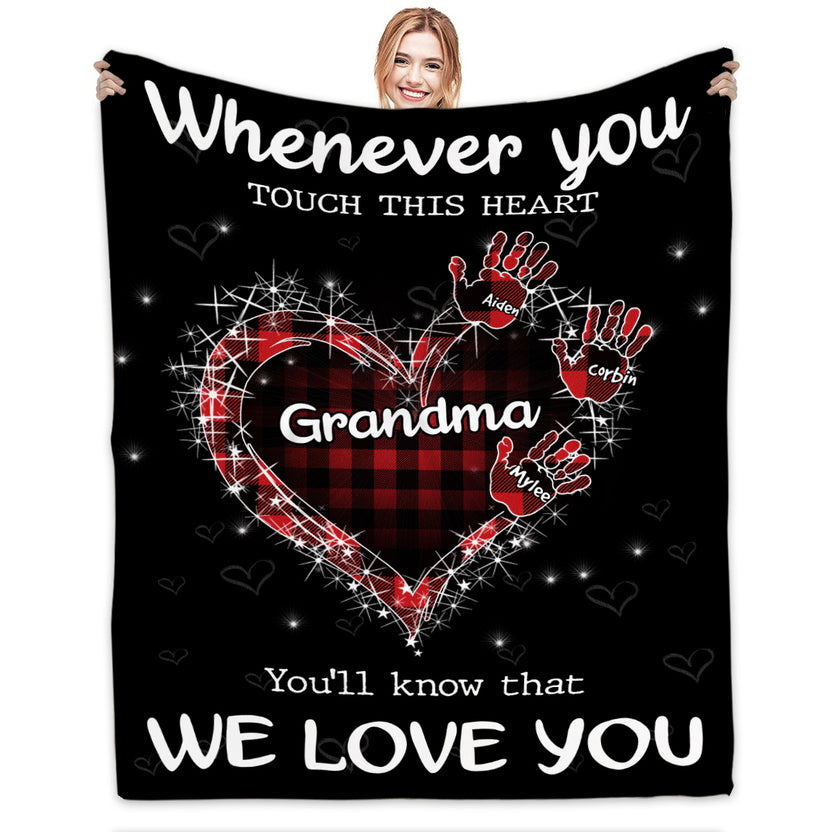 Grandma Gifts, Whenever You Touch This Heart Handprints, Personalized Blanket, Gifts For Grandma From Grandson, Custom Fleece Sherpa Blanket, Gifts For Christmas Xmas Birthday