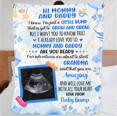 1st Time Expecting Parents Gifts, Blue Theme Ultrasound Picture I'm Just A Bump, Personalized Blanket, Gifts For New Parents, Fleece Sherpa Blanket, Baby Shower For Father's Day