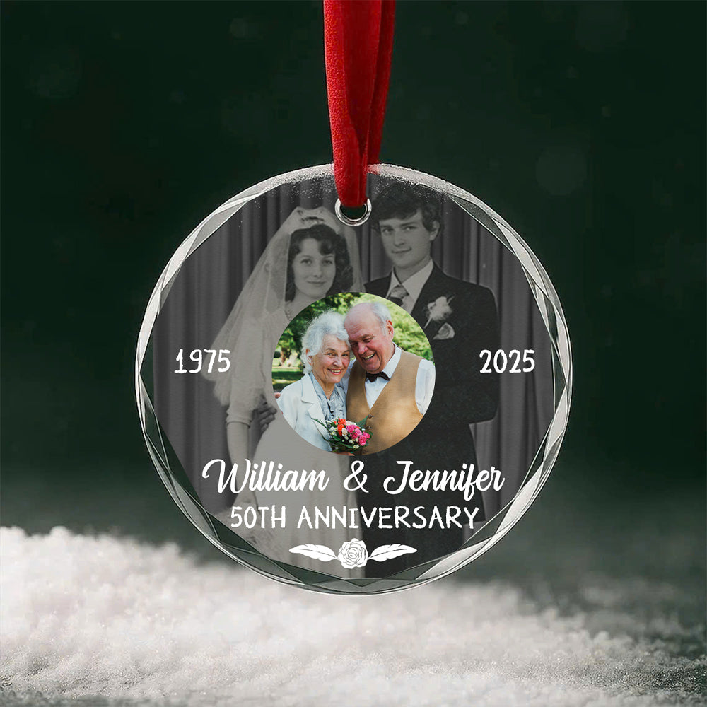50th Anniversary Glass Ornament, Then And Now Wedding Photo Keepsake, 50 Year Love Decor, Growing Old Together, Gifts For Parents Family Him Her,  Gifts For Valentine