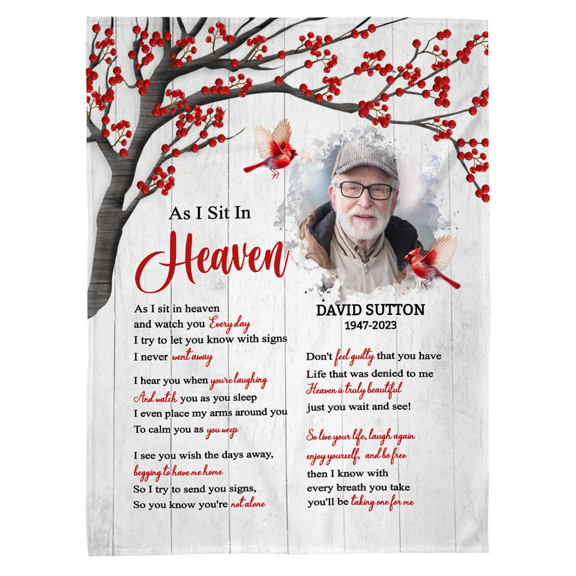 Sympathy Gifts, Memorial Blanket With Photo, Birds Symbol Of Remembrance, Personalized Name, Memorial Blanket, Birds And Tree Branch Artwork, Remembrance Photo Portrait, Loss Of Mom Dad
