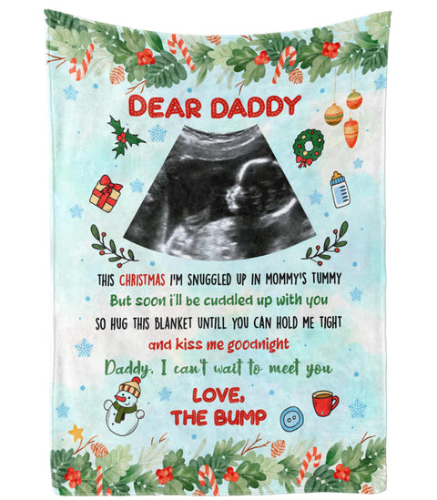 Personalized Sonogram Blanket For Dad To Be From Baby Bump I Can't Wait To Meet You Ultrasound Announcement Custom Name Photo Gifts For Christmas Fleece Sherpa Blanket For 1St Christmas