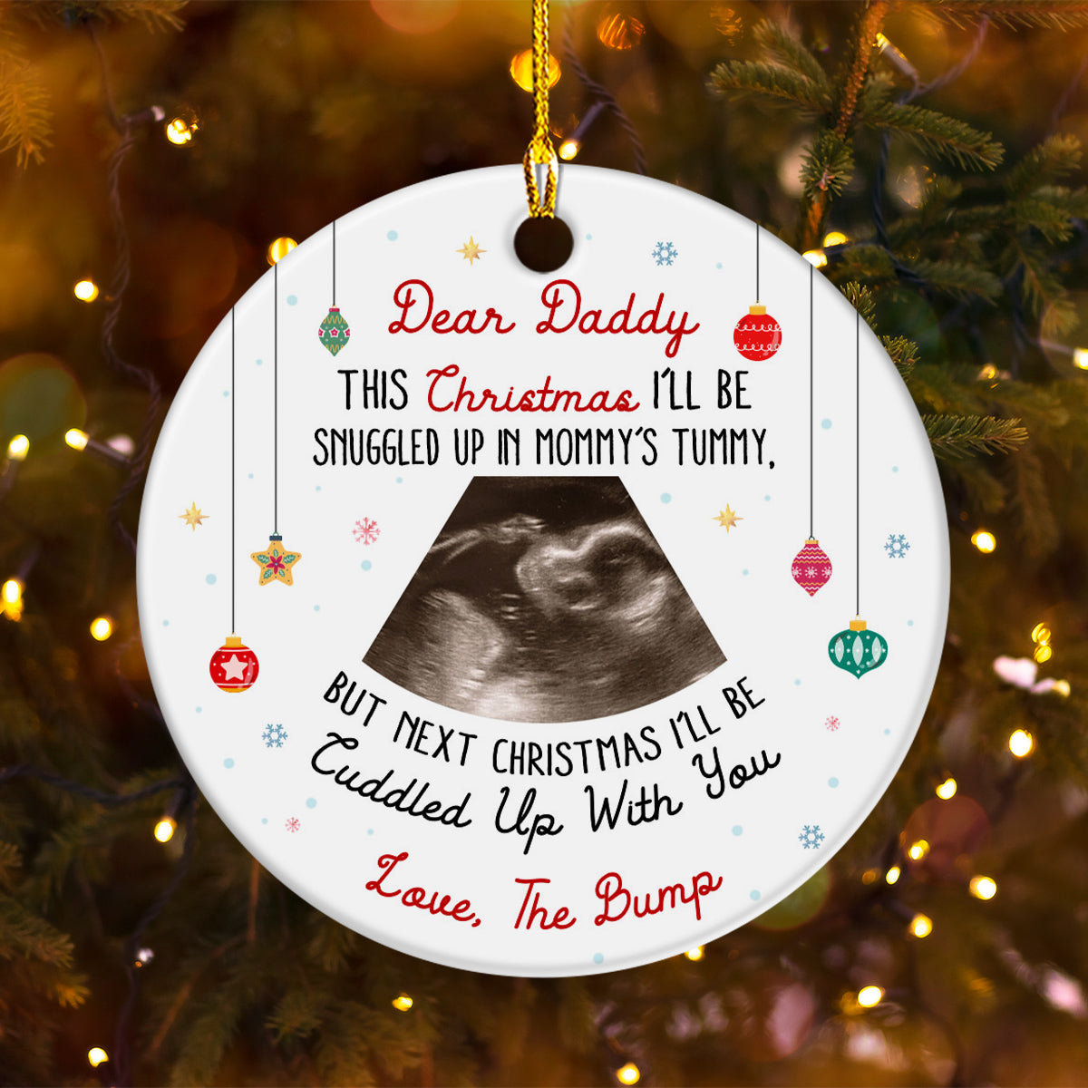 Dear Daddy Ultrasound Ornament, Snuggled In Mommy’s Tummy Poem, Love The Bump Christmas Reveal, Personalized Sonogram Keepsake Gift