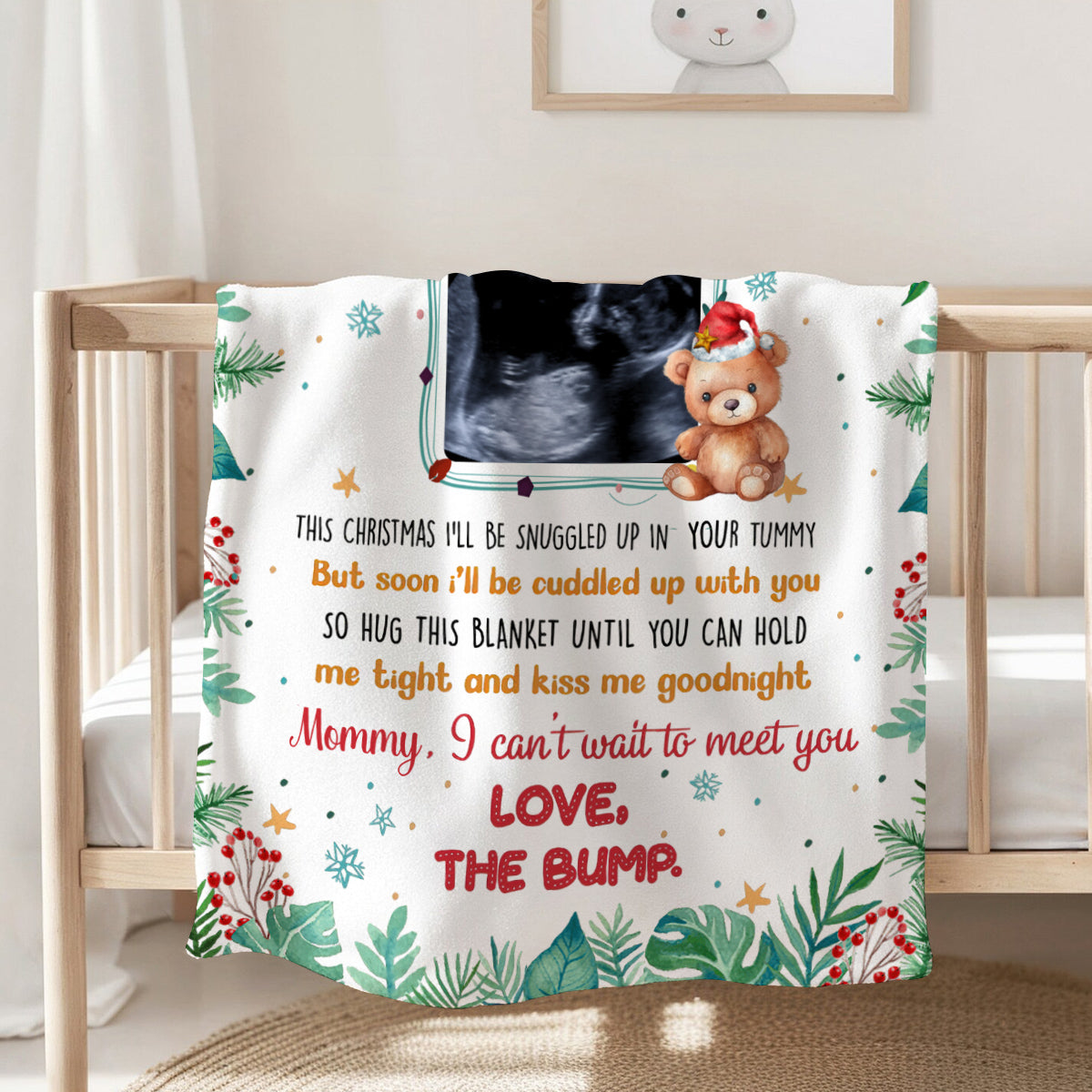 New Mom Gifts Ideas, Mommy I Can't Wait To Meet You Bear With Sonogram Photo, Personalized Blanket, Gifts For Mommy First Mom, Fleece Sherpa, Mom To Be Blanket, Gifts For Christmas