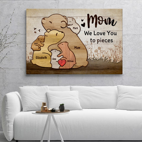 Gifts For Mom, Cute Wooden Pieces Bears Mommy With 5 Kids Hugging, Personalized Canvas Wall Art, Gifts For Mommy Women From Kids Children, Poster Prints Wall Decor, Gifts For Xmas