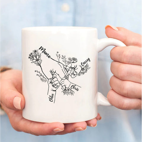 Grandma Gifts, Nana Ever Holding Hands Holding Nana's Hand Flower, Personalized Coffee Mug, Gifts For Gigi From Grandkids, With Multi Kids Ceramic Cup 11 15oz, Gifts For Mother's Day