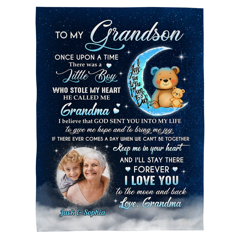I Believe That God Sent You Bear Photo, Personalized Fleece Sherpa Blanket, Gifts For Grandson From Grandma Gifts For Xmas