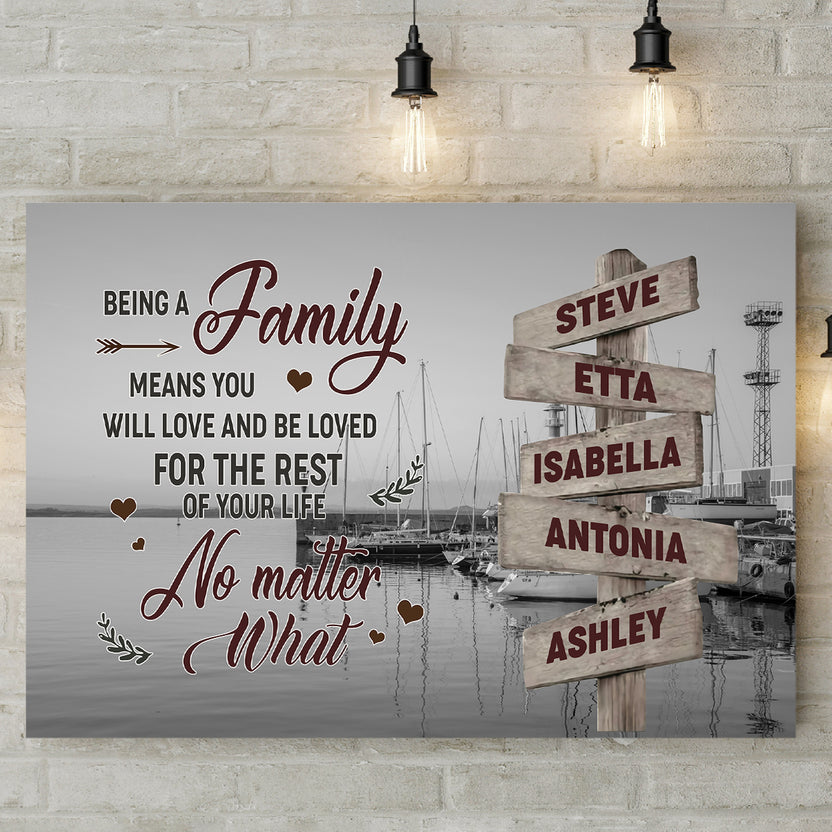 Family Gifts, Ocean Dock Being Family Means You Will Love And Be Loved For The Rest Of Your Life Wooden Vintage Personalized Canvas Wall Art, Gifts For Mom Dad, Poster Prints Home Decor
