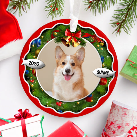 Dog Xmas Frame Custom Photo Dog Cute With Name & Year, Pet Milestone Keepsake, Custom Photo Holiday Tree Hanging Christmas Ornament, Tree Decor, Personalized Christmas Ornament