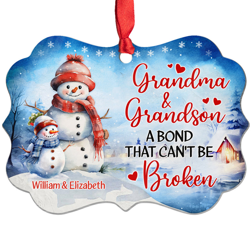Grandma Gifts, Cute Xmas Winter Grandma & Grandson A Bond That Can't Be Broken Ornament, Gifts For Nonna From Grandkids, Xmas Tree Decor Keepsake Medallion Aluminum Ornament Women
