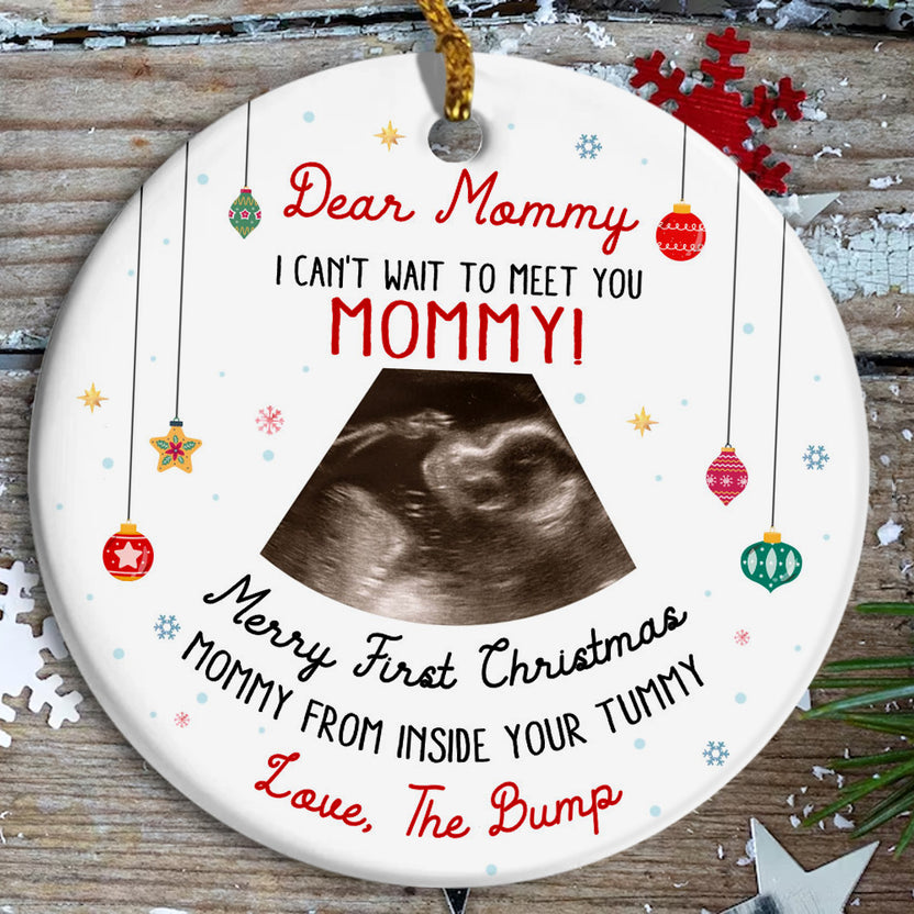 Dear Mommy Ultrasound Ornament, Merry First Christmas Mommy From The Bump, Sonogram Pregnancy Reveal Gift, Custom Photo Xmas Keepsake