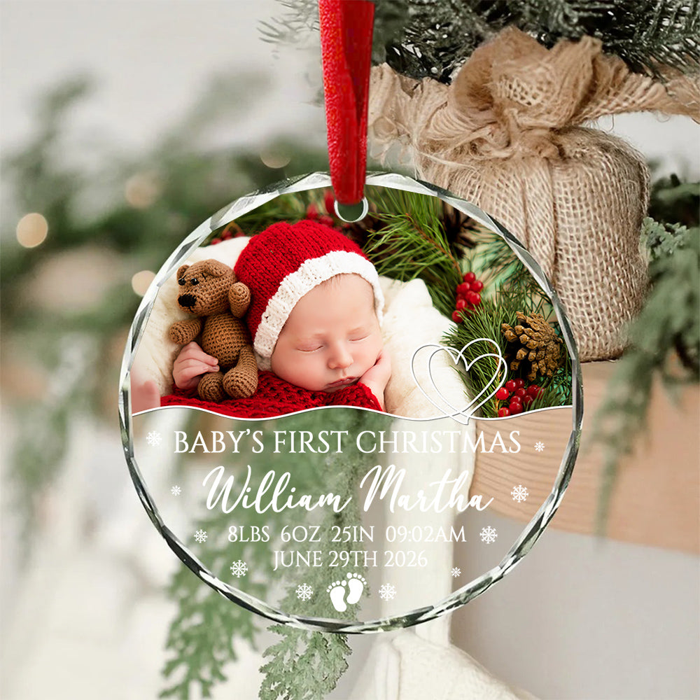 Family Gifts, Baby's First Christmas Circle Glass Ornament, Newborn Holiday Decoration, Newborn Keepsake, Custom Holiday Glass Tree Ornament, Gifts For New Siblings Baby Children