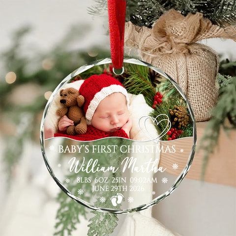 Family Gifts, Baby's First Christmas Circle Glass Ornament, Newborn Holiday Decoration, Newborn Keepsake, Custom Holiday Glass Tree Ornament, Gifts For New Siblings Baby Children