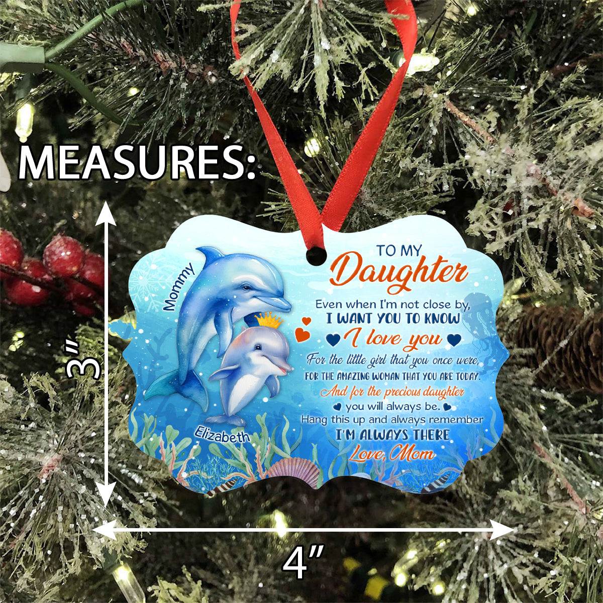 Daughter Gifts, Even When I'm Not Close By Ocean Theme Medallion Aluminum Ornament
For Girls Babies From Mom Mother, Xmas Tree Decor Gifts For Birthday Christmas Holiday Winter Keepsake